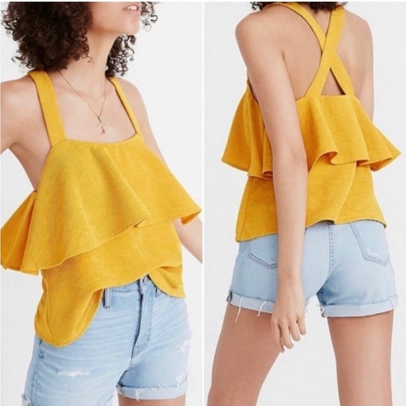 Madewell Tops - Madewell Texture + Thread Yellow Cross Back Top